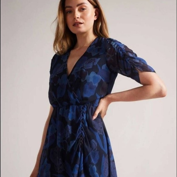 Ted Baker London Julea Floral Mini XL Navy Dress - Picture 2 of 8